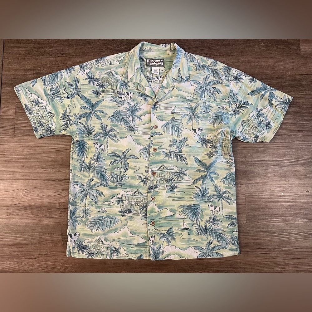 Big Dogs Mens Green Short Sleeve 100% Silk Hawaiian Button‎ Up Size Small B48